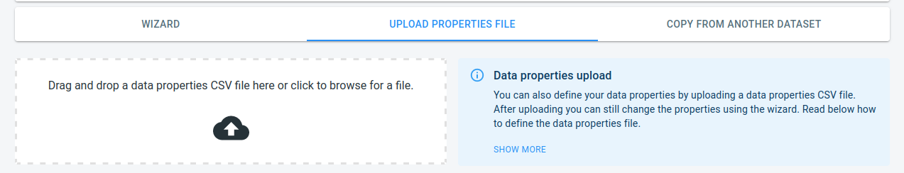 screenshot of the UI to upload a properties file