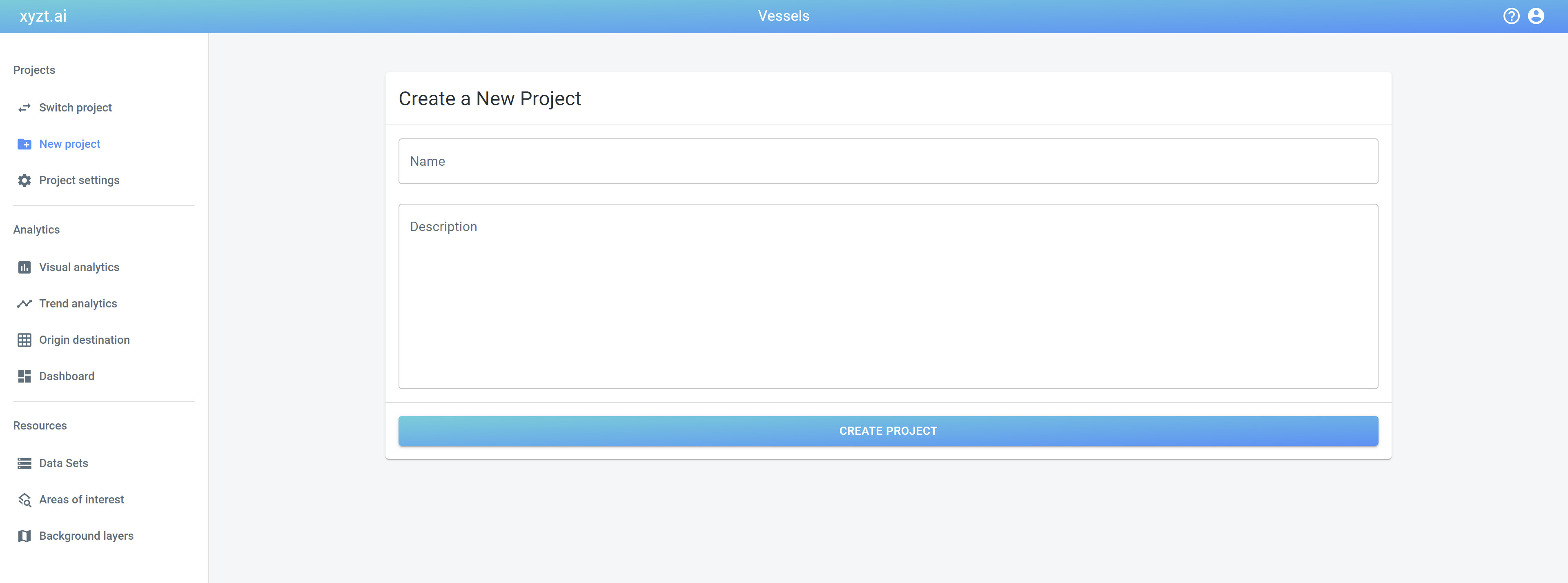 screenshot of the form the create a new project