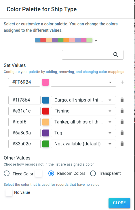 screenshot of the UI to alter the color palette