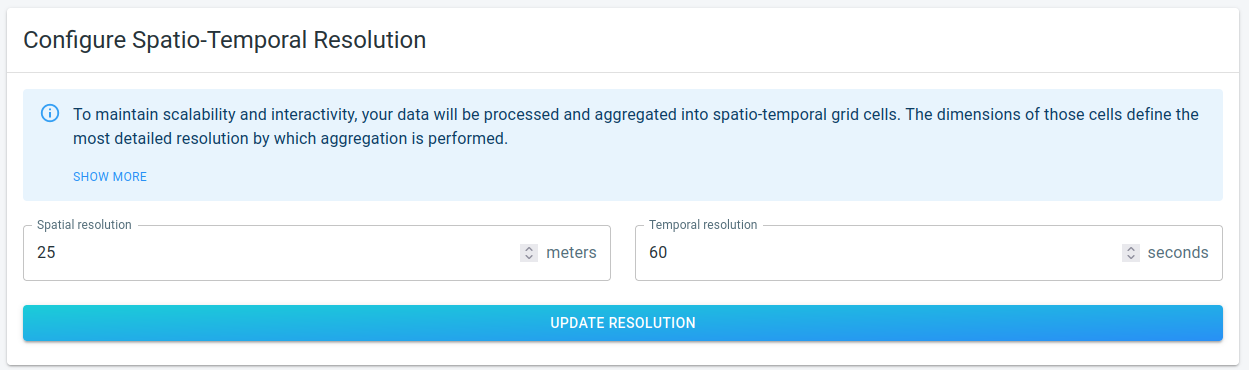 Screenshot of the default spatio-temporal resolution settings